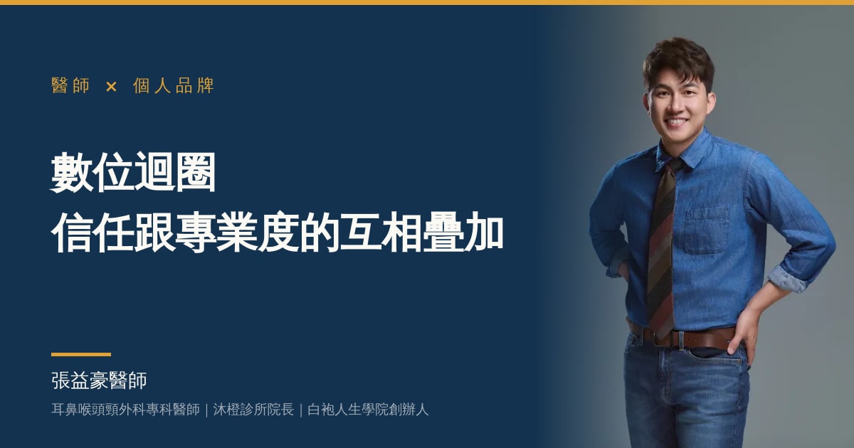 文章主視覺：張益豪醫師，耳鼻喉頭頸外科專科醫師、沐橙診所院長，標題「數位迴圈：信任跟專業度的互相疊加」